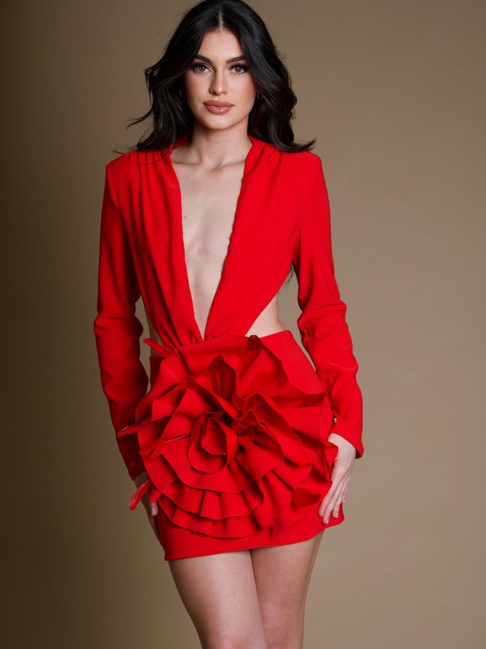 Anastasia Red Floral Appliqué Cutout Mini Dress